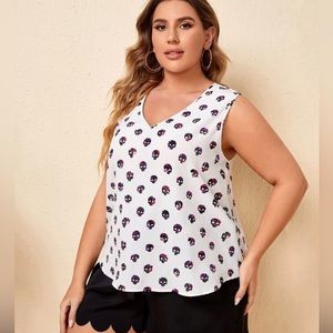 SHEIN White Skull Print Sleeveless Top